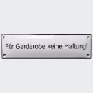 Emaille Hinweisschild Für Garderobe keine Haftung III