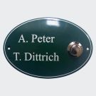 Emaille Klingelschild 12x8 cm oval, 2 zeilig, Taster rechts