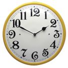 Emailleuhr cremefarben mit gelbem Rand