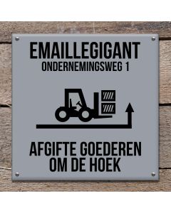 Warenannahme um die Ecke emailleschild