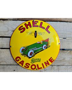 Shell Gasoline green streak vintage emailleschild